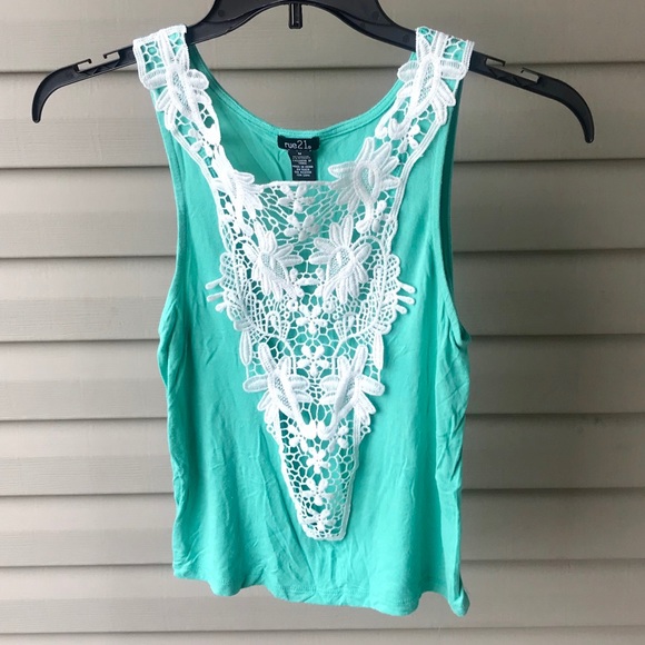 🍁 Rue21 Teal Lace Tank Top Size M SUPER CUTE! - Picture 4 of 8